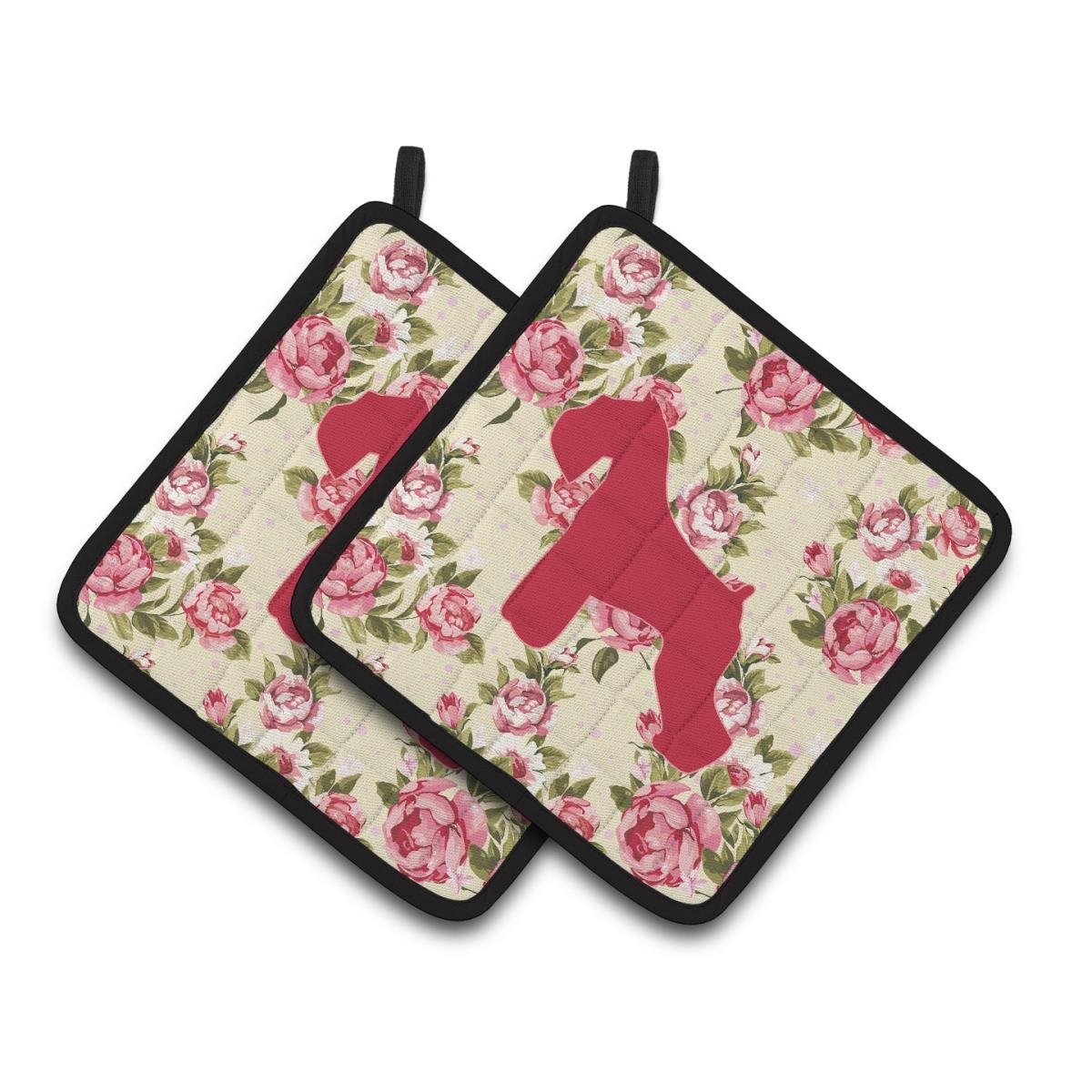 Picture of Carolines Treasures BB1073-RS-YW-PTHD Schnauzer Yellow Roses Pair of Pot Holders