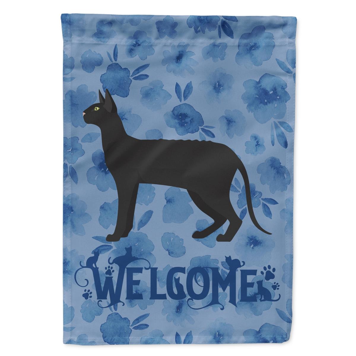 28 x 0.01 x 40 in. Black Cornish Rex Cat Welcome Flag Canvas House Size