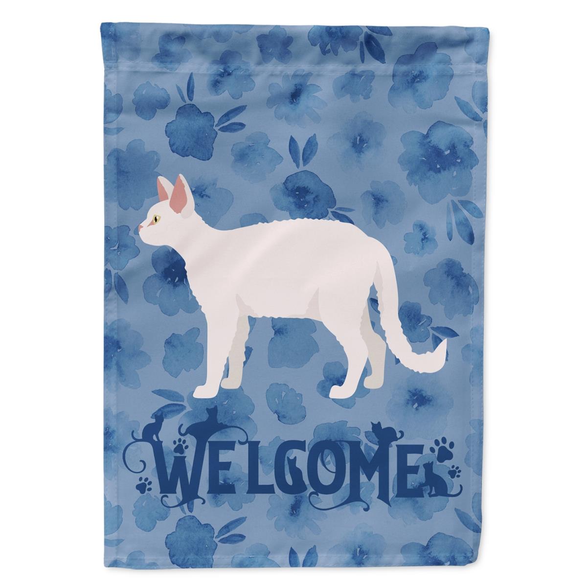 28 x 0.01 x 40 in. White Devon Rex Cat Welcome Flag Canvas House Size