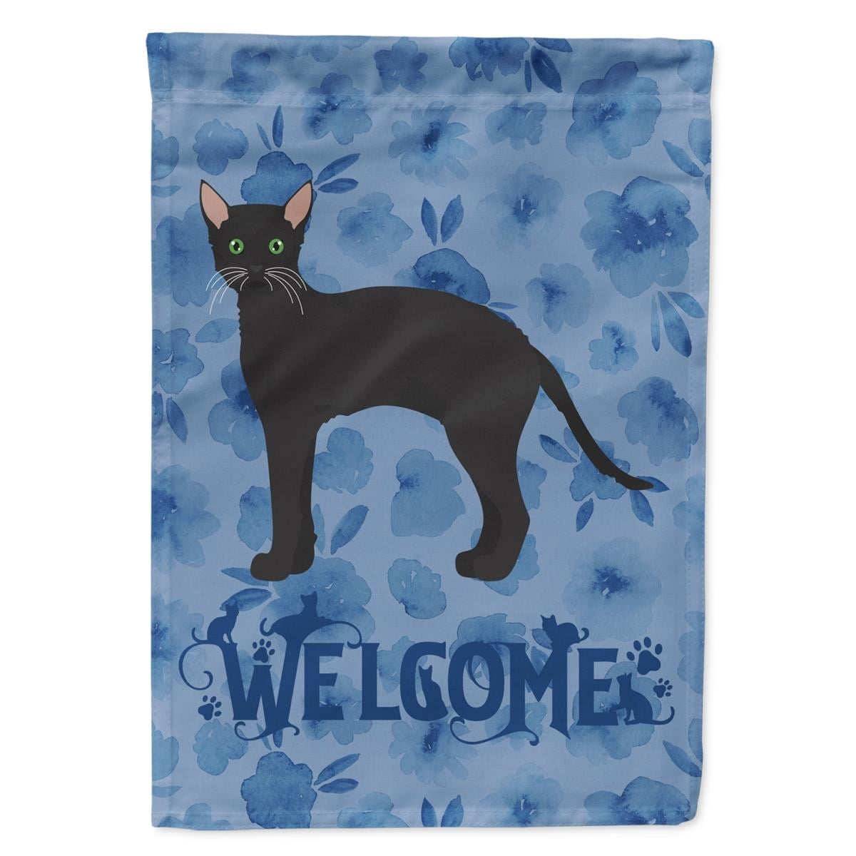 28 x 0.01 x 40 in. Black German Rex Cat Welcome Flag Canvas House Size