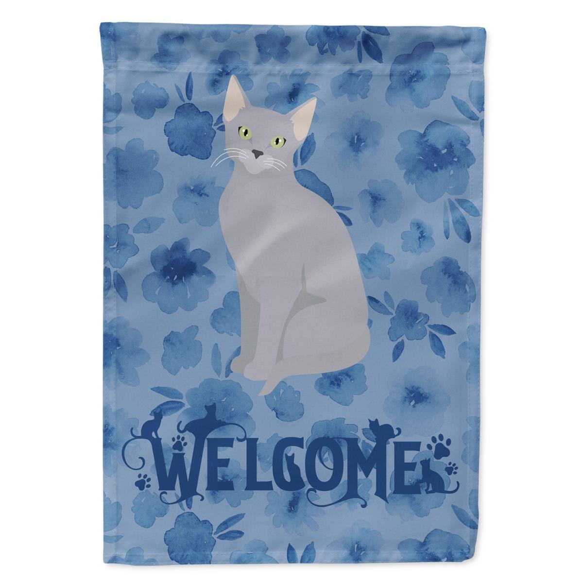 28 x 0.01 x 40 in. Russian Blue Cat Welcome Flag Canvas House Size