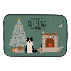 14 x 21 in. Black White Border Collie Christmas Everyone Dish Drying Mat