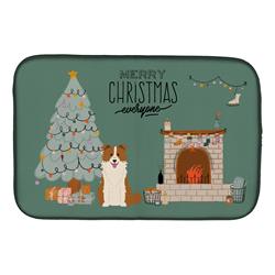 14 x 21 in. Red White Border Collie Christmas Everyone Dish Drying Mat