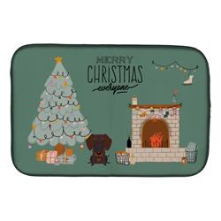 14 x 21 in. Chocolate Wire Haired Dachshund Christmas Everyone Dish Drying Mat