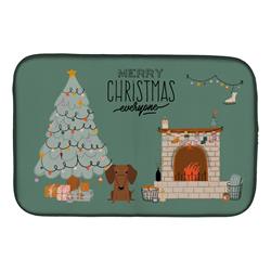 14 x 21 in. Red Brown Dachshund Christmas Everyone Dish Drying Mat