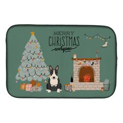 14 x 21 in. Black White Bull Terrier Christmas Everyone Dish Drying Mat