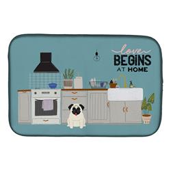 14 x 21 in. Cream Pug Kitchen Scene Dish Drying Mat