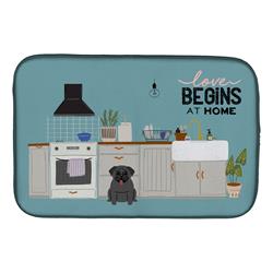 14 x 21 in. Black Pug Kitchen Scene Dish Drying Mat