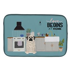 14 x 21 in. White Mastiff Brindle Kitchen Scene Dish Drying Mat