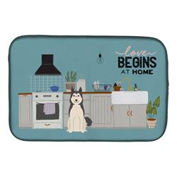 14 x 21 in. West Siberian Laika Spitz Kitchen Scene Dish Drying Mat