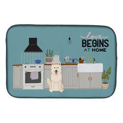14 x 21 in. White German Shepherd Kitchen Scene Dish Drying Mat