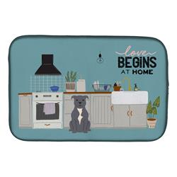 Picture of Carolines Treasures CK7750DDM 14 x 21 in. Blue Staffordshire Bull Terrier Kitchen Scene Dish Drying Mat