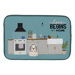 14 x 21 in. Silver White Shih Tzu Kitchen Scene Dish Drying Mat