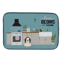 14 x 21 in. Black White Shih Tzu Kitchen Scene Dish Drying Mat