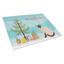 Siamese Traditional Cat Merry Christmas Glass Cutting Board - Large