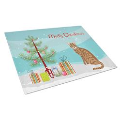 Toyger Cat Merry Christmas Glass Cutting Board - Large