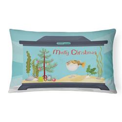 12 x 3 x 16 in. Puffer Fish Merry Christmas Canvas Fabric Decorative Pillow