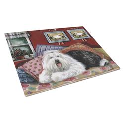 PPP3266LCB Old English Sheepdog Sweet Dreams Glass Cutting Board - Large