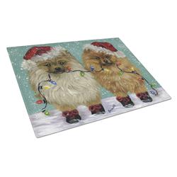 Pomeranian Christmas Lighten Up Glass Cutting Board - Large