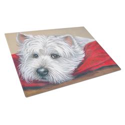 Westie Red Pillow Glass Cutting Board - Large