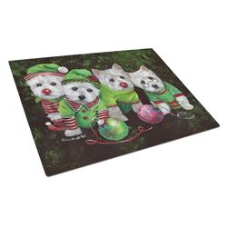 Westie Christmas Santas Assistants Glass Cutting Board - Large