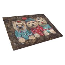 Yorkshire Terrier Yorkie Christmas Elves Glass Cutting Board - Large
