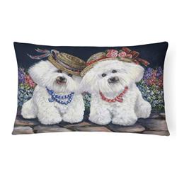 12 x 3 x 16 in. Bichon Frise Sisters Canvas Fabric Decorative Pillow