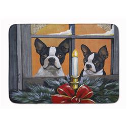 19 x 27 in. Boston Terrier Looking for Santa Christmas Machine Washable Memory Foam Mat