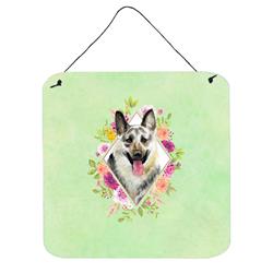 6 x 6 in. Eastern German Shepherd Green Flowers Wall or Door Hanging Prints
