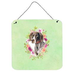 6 x 6 in. German Shorthaired Pointer Green Flowers Wall or Door Hanging Prints