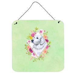 6 x 6 in. Great Pyrenees Green Flowers Wall or Door Hanging Prints