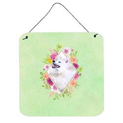 6 x 6 in. Samoyed Green Flowers Wall or Door Hanging Prints