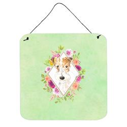 6 x 6 in. Fox Terrier Green Flowers Wall or Door Hanging Prints