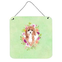 6 x 6 in. Cavapoo Green Flowers Wall or Door Hanging Prints