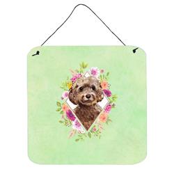6 x 6 in. Chocolate Cockapoo Green Flowers Wall or Door Hanging Prints