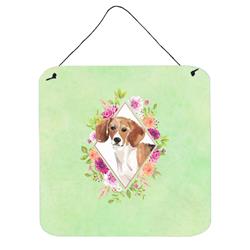 6 x 6 in. Beagle Green Flowers Wall or Door Hanging Prints