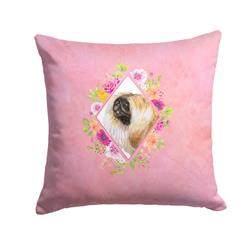14 x 3 x 14 in. Pekingese Pink Flowers Fabric Decorative Pillow