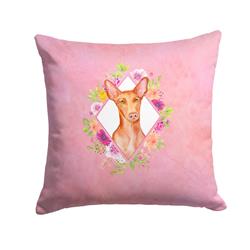 14 x 3 x 14 in. Pharaoh Hound Pink Flowers Fabric Decorative Pillow
