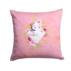 14 x 3 x 14 in. Samoyed Pink Flowers Fabric Decorative Pillow