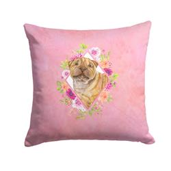 14 x 3 x 14 in. Shar Pei Pink Flowers Fabric Decorative Pillow