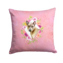 14 x 3 x 14 in. Thai Ridgeback Pink Flowers Fabric Decorative Pillow