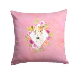 14 x 3 x 14 in. Fox Terrier Pink Flowers Fabric Decorative Pillow