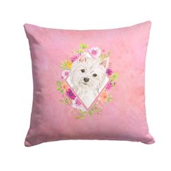 14 x 3 x 14 in. Westie Pink Flowers Fabric Decorative Pillow