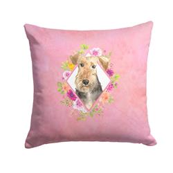 14 x 3 x 14 in. Airedale Terrier Pink Flowers Fabric Decorative Pillow