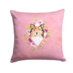 14 x 3 x 14 in. Sheltie Pink Flowers Fabric Decorative Pillow