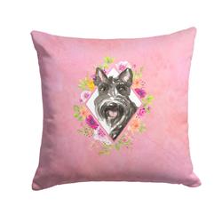 14 x 3 x 14 in. Scottish Terrier Pink Flowers Fabric Decorative Pillow