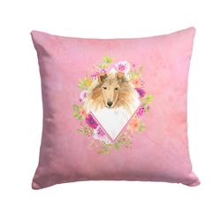 14 x 3 x 14 in. Collie Pink Flowers Fabric Decorative Pillow
