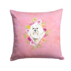 14 x 3 x 14 in. Maltese Pink Flowers Fabric Decorative Pillow