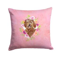 14 x 3 x 14 in. Labradoodle Pink Flowers Fabric Decorative Pillow