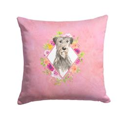 14 x 3 x 14 in. Irish Wolfhound Pink Flowers Fabric Decorative Pillow